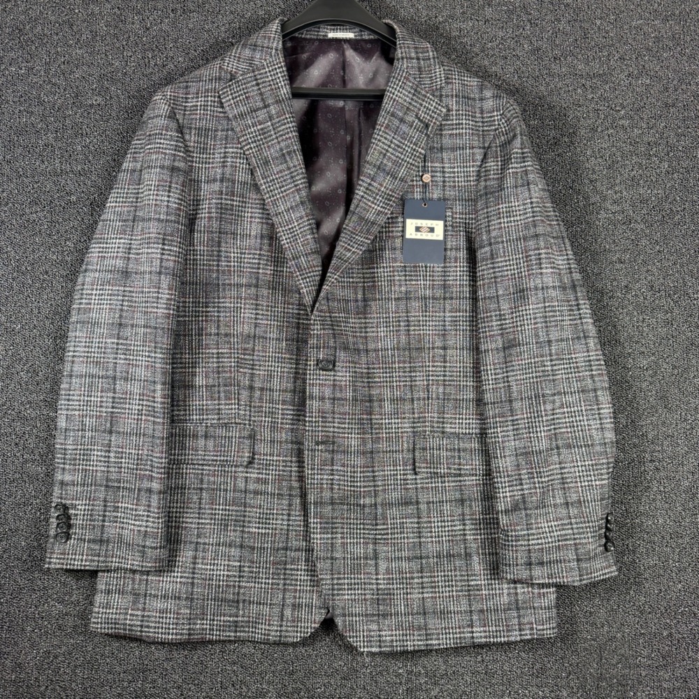 New Joseph Abboud Heritage Charcoal Glen Plaid Wool Blend Sport Coat Blazer 48L